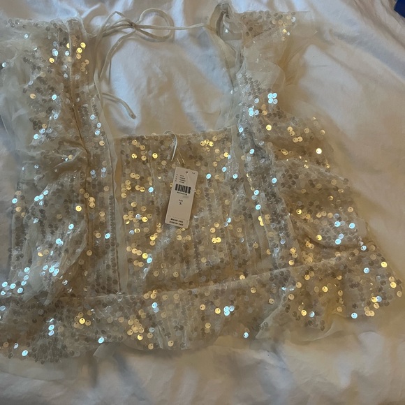 Anthropologie NWT sequin cream top - Picture 2 of 3